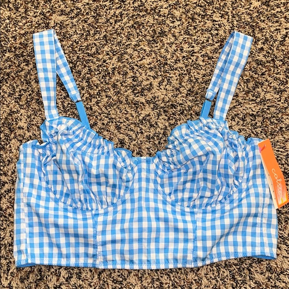 Colsie Woven Blue Gingham Crop Top Bralette Size Medium | NWT - Picture 3 of 6